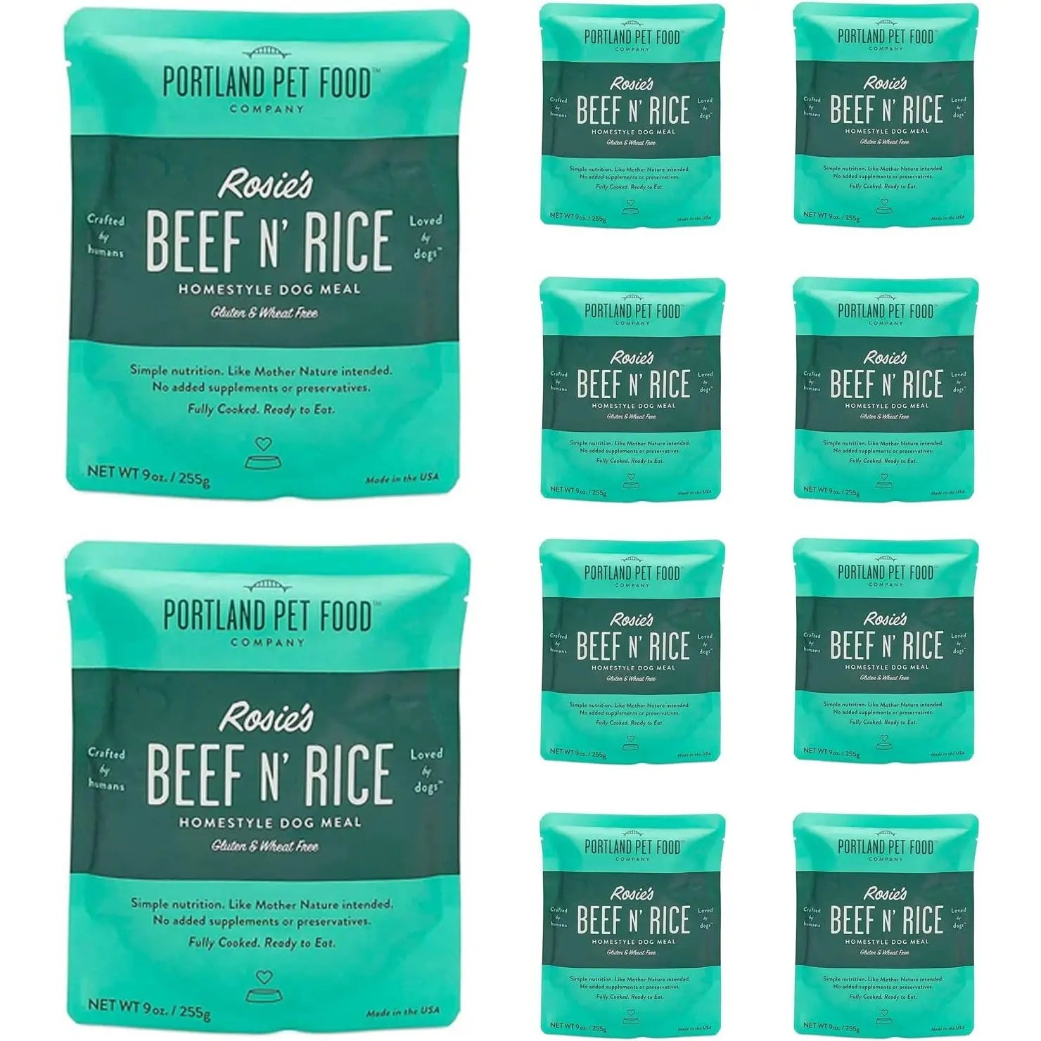 Portland Pet Food Company Rosie's Hearty Homestyle Beef and Rice Wet Dog Food Topper, 8/9 Ounce Pouches