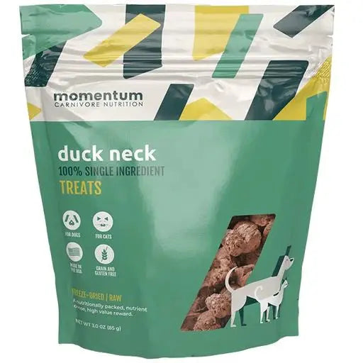 Momentum Carnivore Nutrition Premium Freeze - Dried Raw Duck Necks Dog Treats, 3 - Ounce Pack