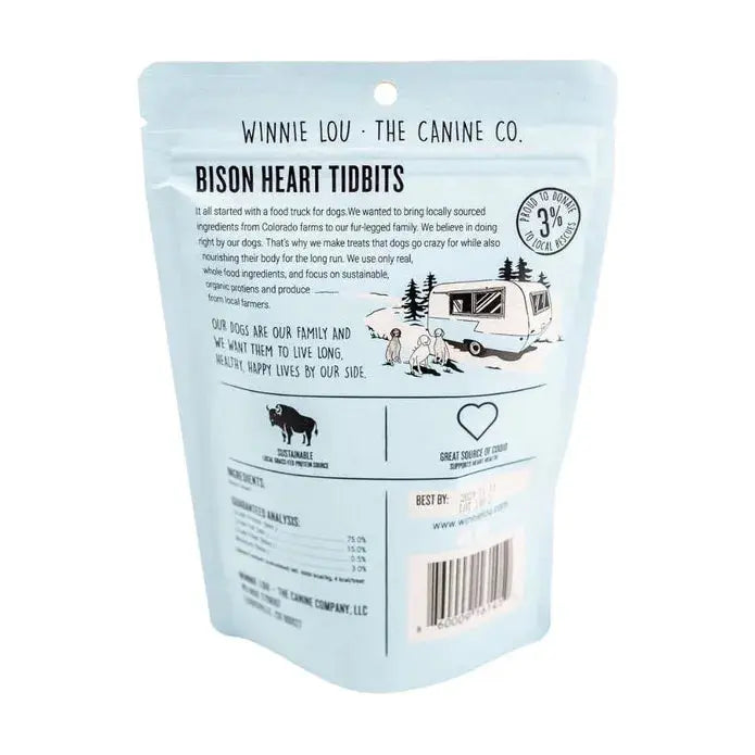 Winnie Lou Premium Grass-Fed Bison Heart Tidbits - Healthy Freeze-Dried Dog Treats (2 oz)
