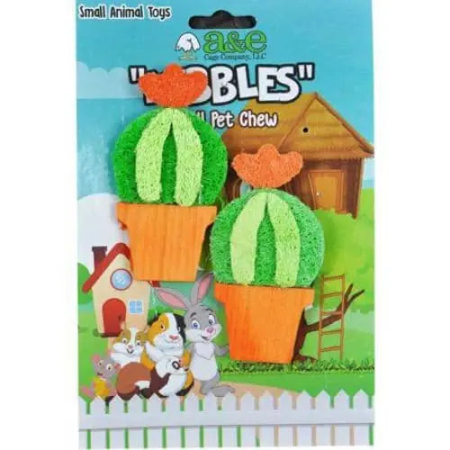 AE Cage Company Chew Toy for Small Animals - Nibbles Barrel Cactus Loofah Toy with Wooden Elements