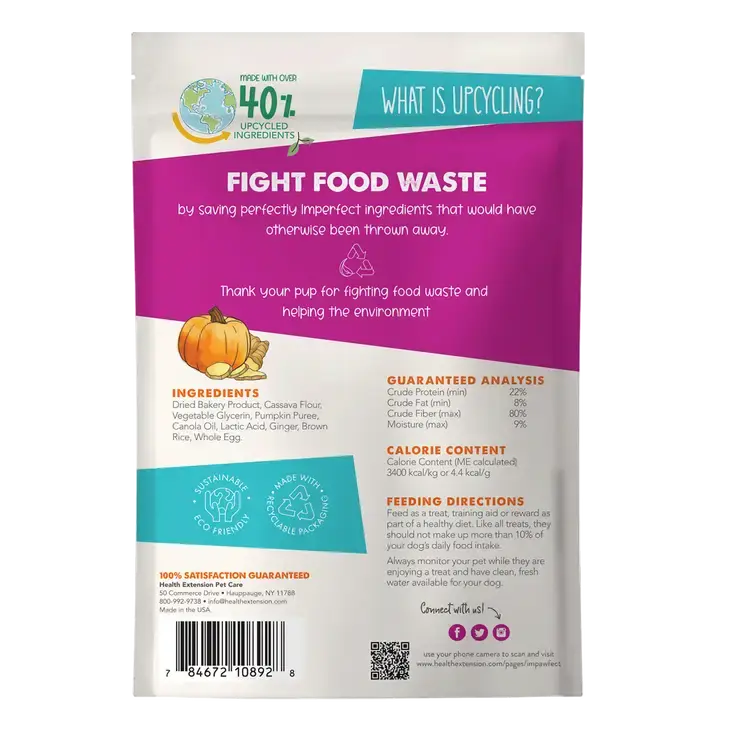 Health Extension Impawfect Soft & Chewy Pumpkin and Ginger Dog Treats for Digestive Support - 4.5 Ounce Package