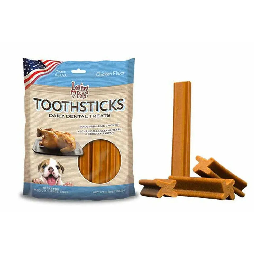 Loving Pets Chicken-Flavored Dental Treat Toothsticks for Canine Companions