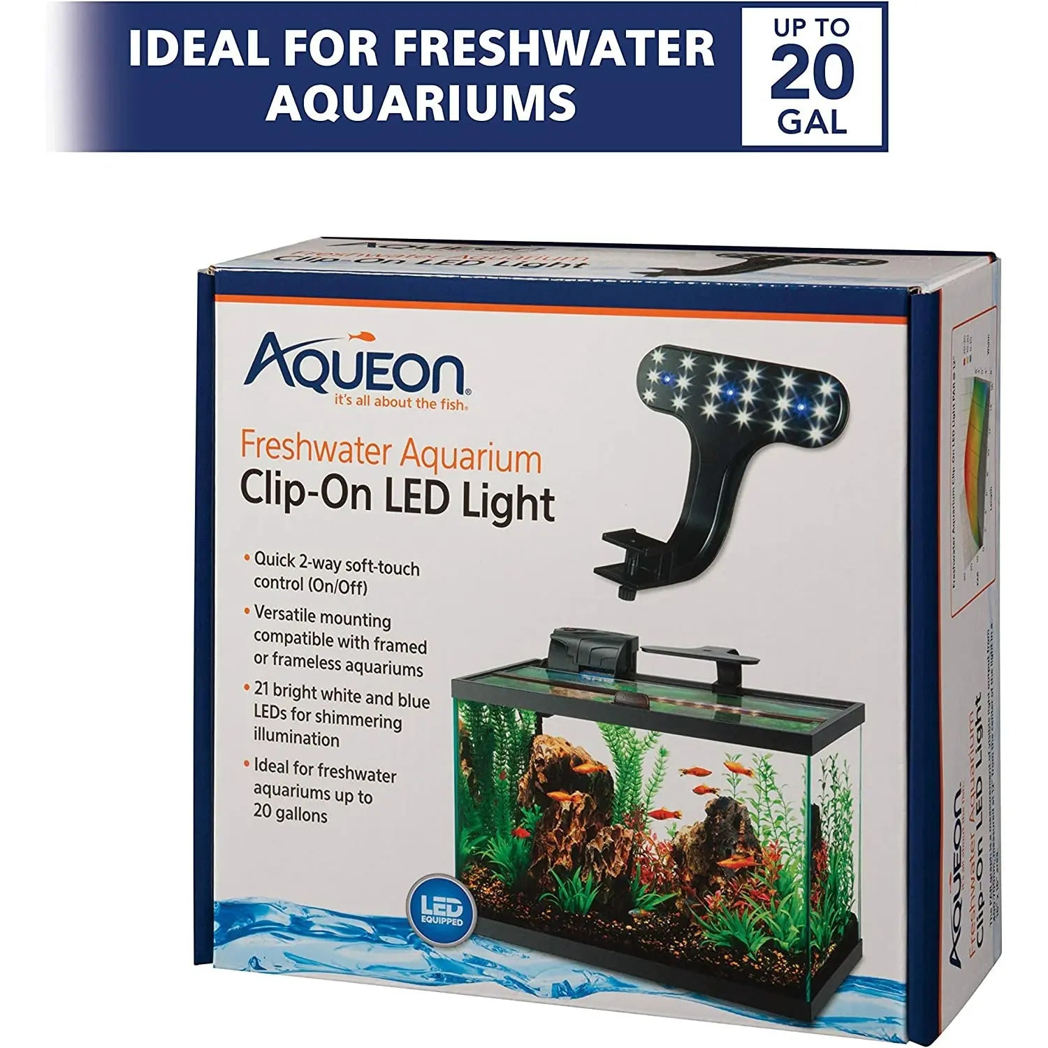 Aqueon® 8 X 7 X 4.75 Inch Clip-on Freshwater Aquarium LED Light with OptiBright MAX