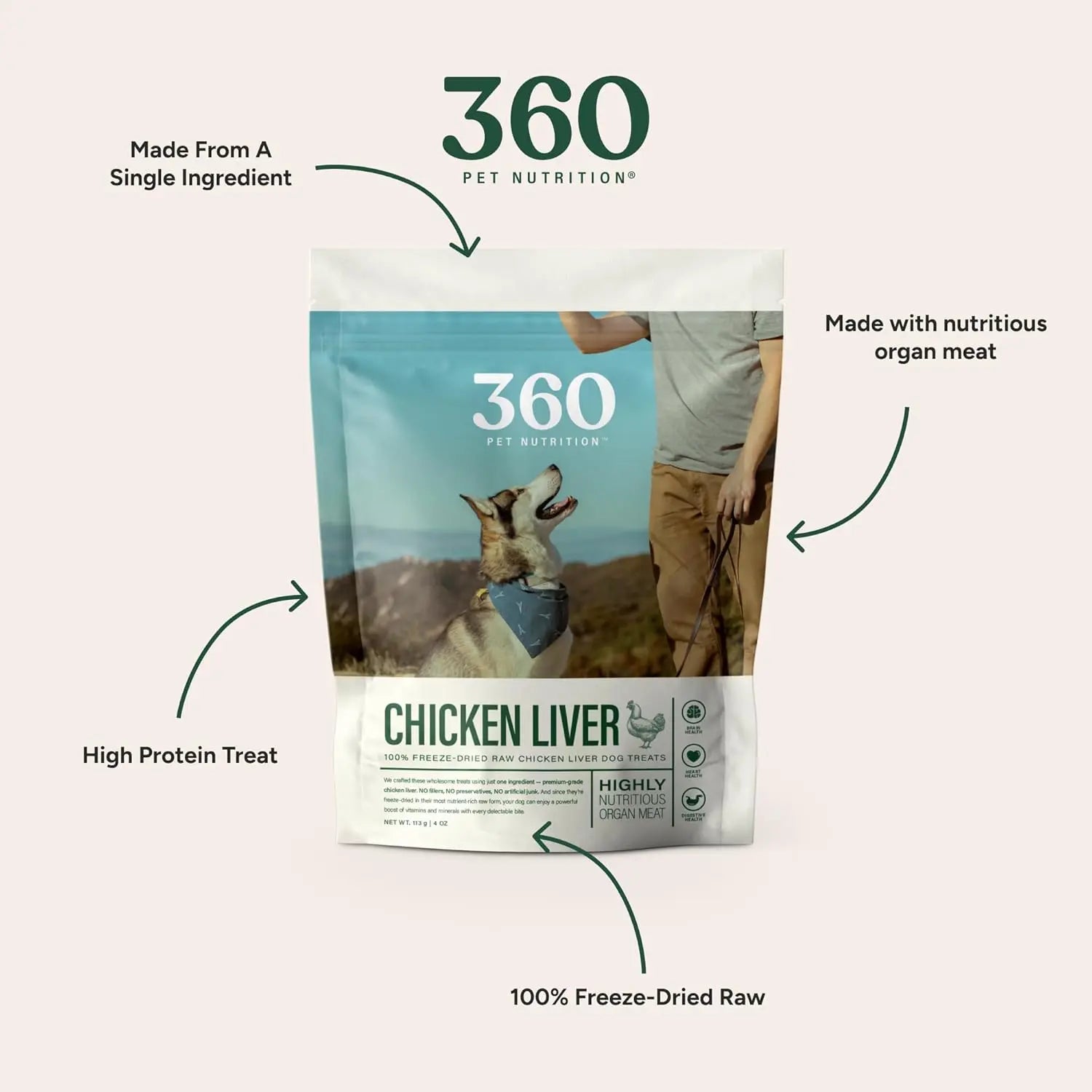 360 Pet Nutrition Grain-Free, All-Natural Raw Freeze-Dried Chicken Liver Dog Treats for Healthy Pets