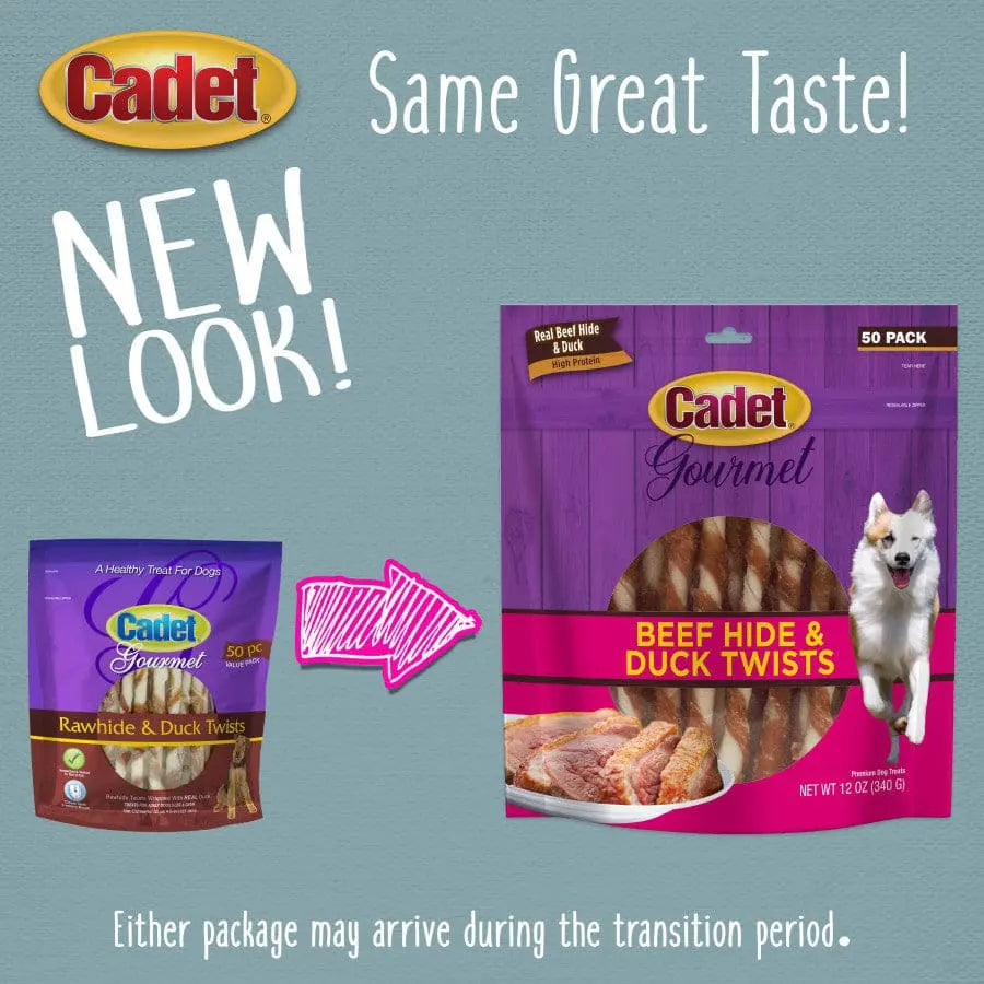 Cadet Gourmet Dog Twist Sticks Made of Beef Hide and Duck - Premium Canine Chewing Treats