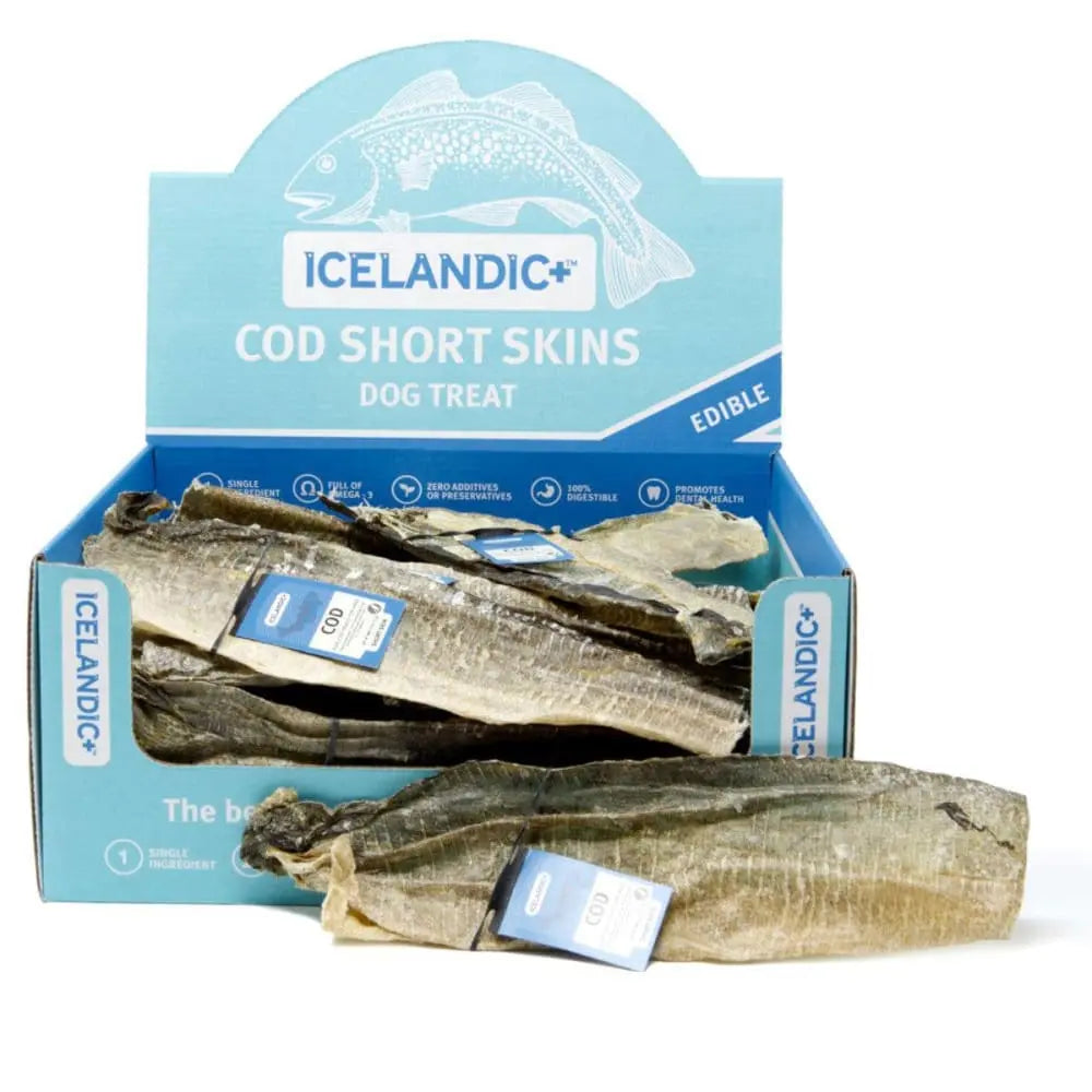 Premium Icelandic Cod Skin Short Strips Dog Treats - 36 Pieces Display Pack