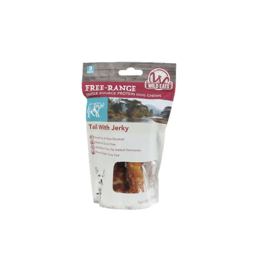 Wild Eats Premium Dog Treat - 6-inch Water Buffalo Tail with Jerky, Pack of 3