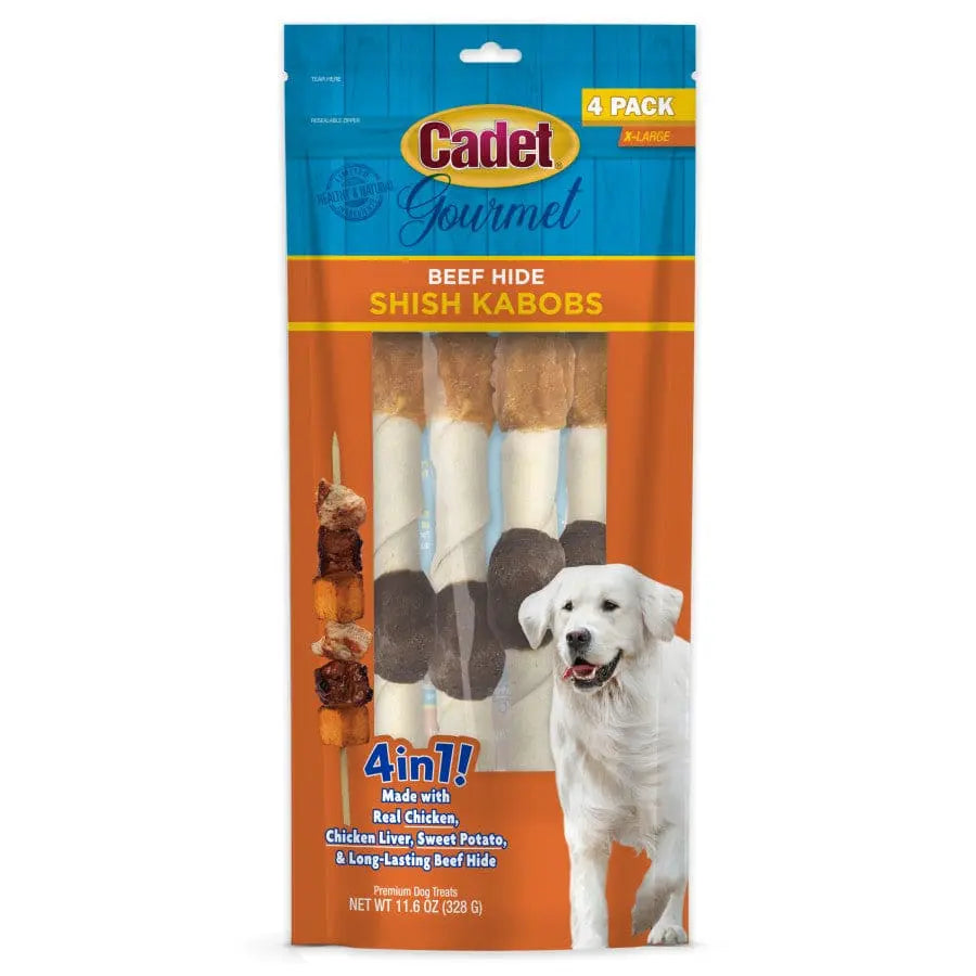 Cadet Gourmet Low - Fat Beef Hide Shish Kabob Dog Treats for Long - Lasting Chewing