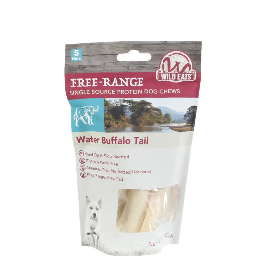 Wild Eats Natural Water Buffalo Tail Dog Chew Treats, 5 - 6 Inches Long, Pack of 5