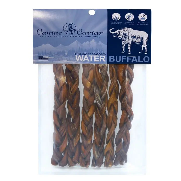 Canine Caviar Premium Water Buffalo Braided Sticks Dog Treats - Pack of 6