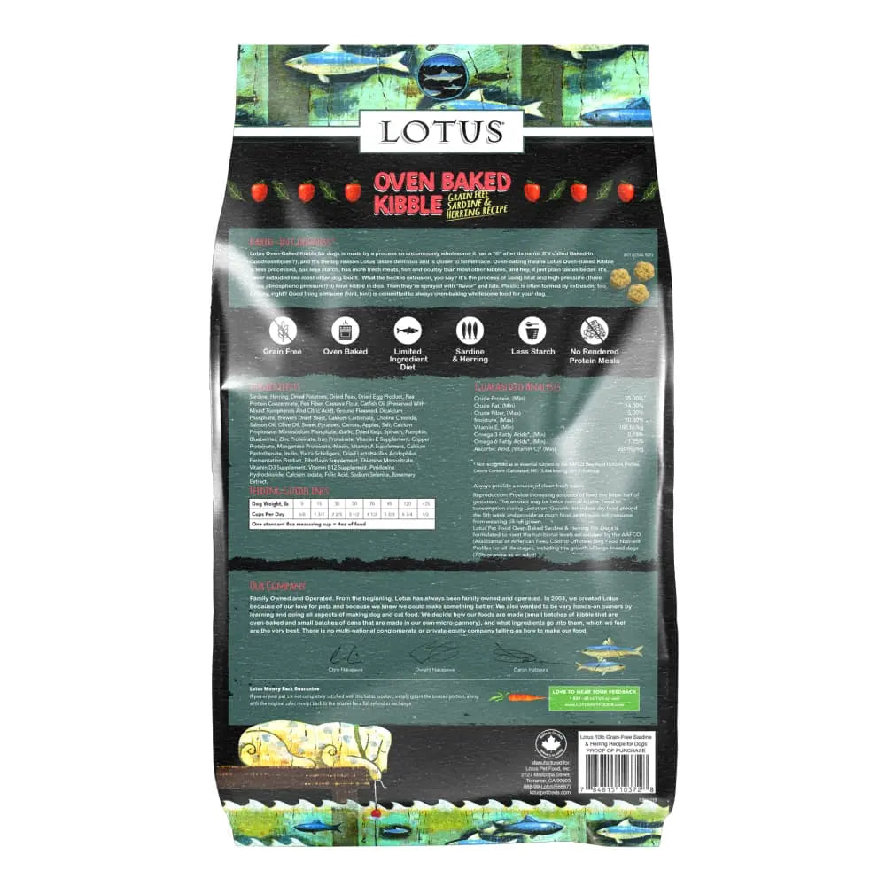 Lotus High - Quality Oven - Baked Grain - Free Sardine and Herring Formula Dry Dog Food for Canines of All Ages