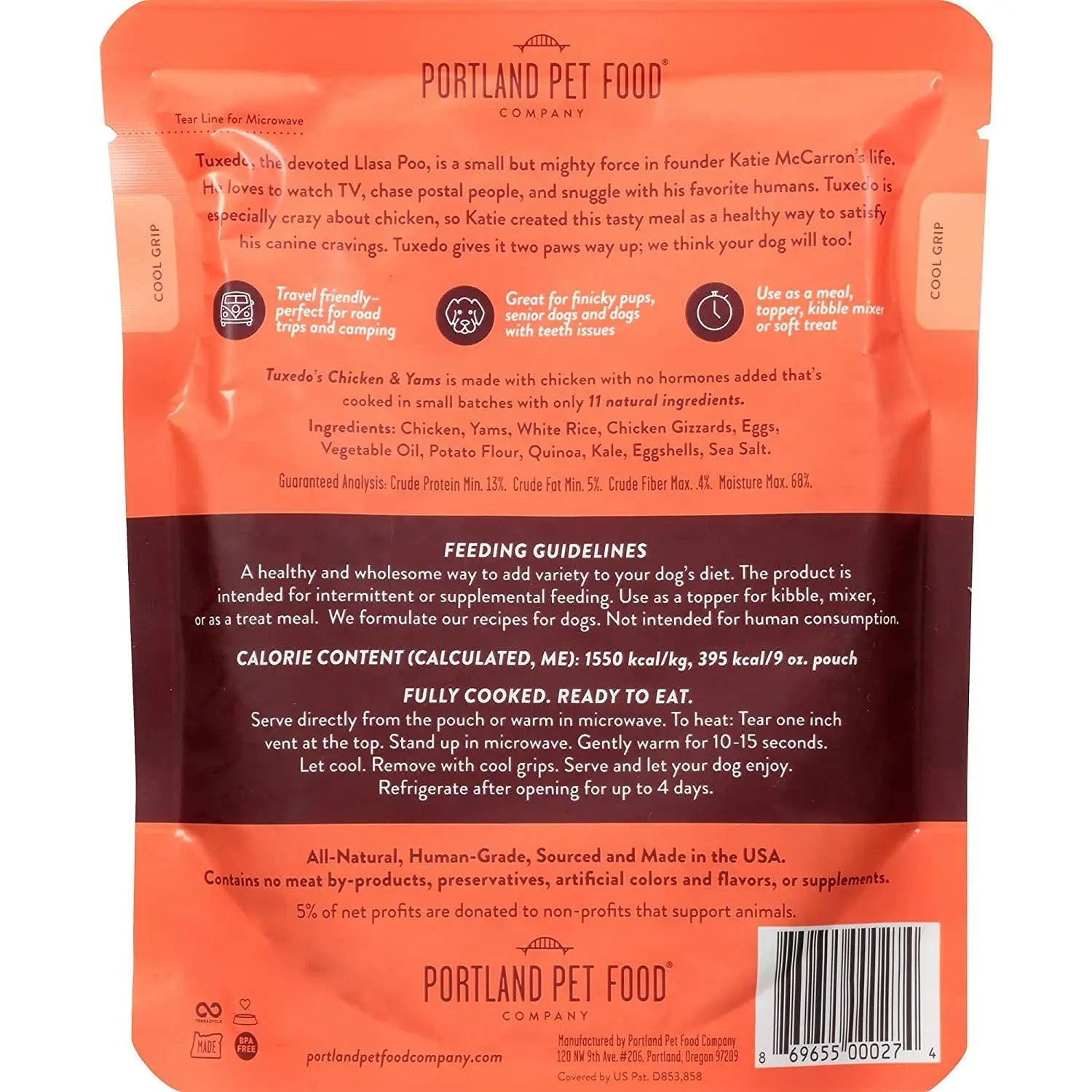 Portland Pet Food Company Tuxedo's Homestyle Chicken & Yams Wet Dog Food Topping - 8/9 Ounce Pack