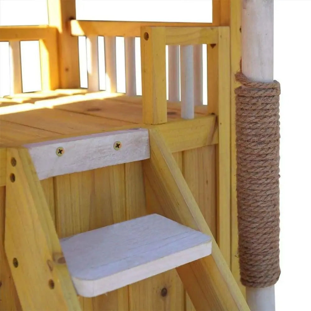 Waterproof Wooden 2 - Story Cat and Dog House with Ladder for Extra Activity Space