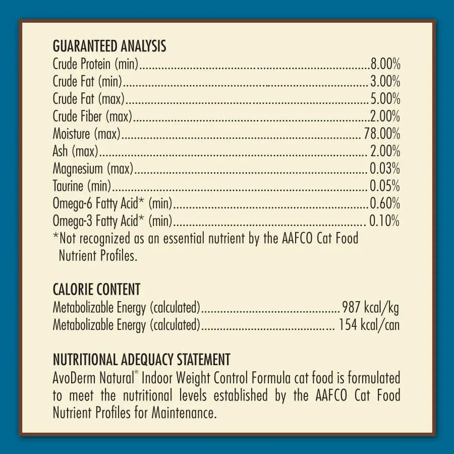 AvoDerm Indoor Cat Wet Food: Natural Recipe for Weight Support