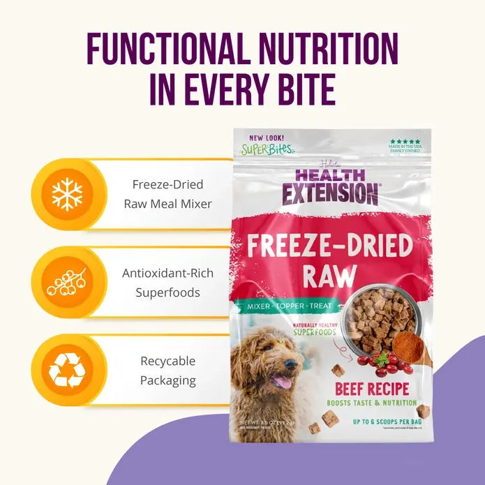 Health Extension Beef Recipe Freeze - Dried Super Bites Raw Dog Food Mixer