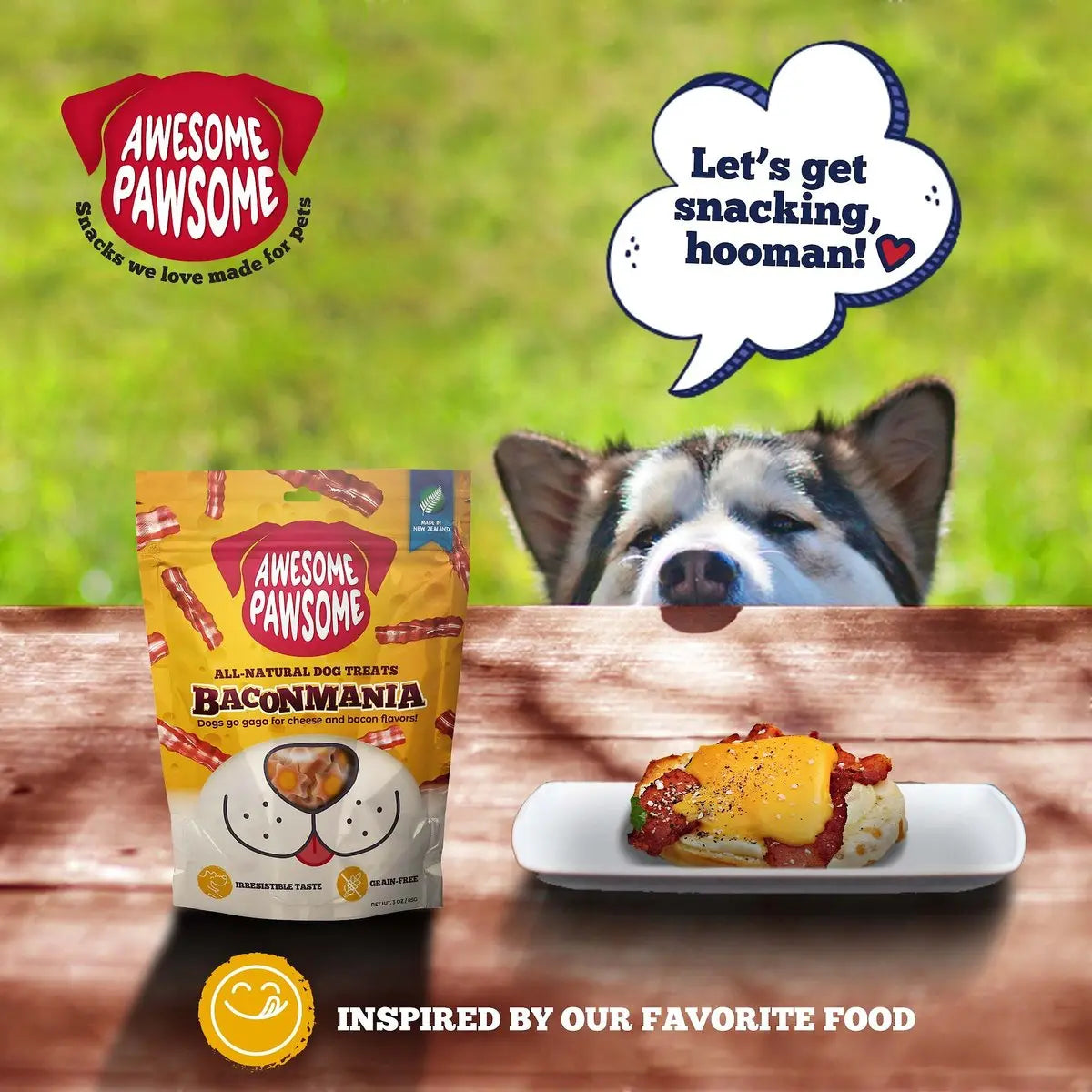 Delicious and Nutritious Bacon - flavored Dog Treats (3oz) - Awesome Pawsome Baconmania