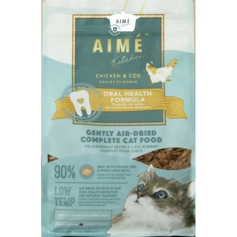 Aimé Kitchen Premium Oral Health Focused Air Dried Chicken and Cod Recipe Cat Food for Optimal Feline Wellness