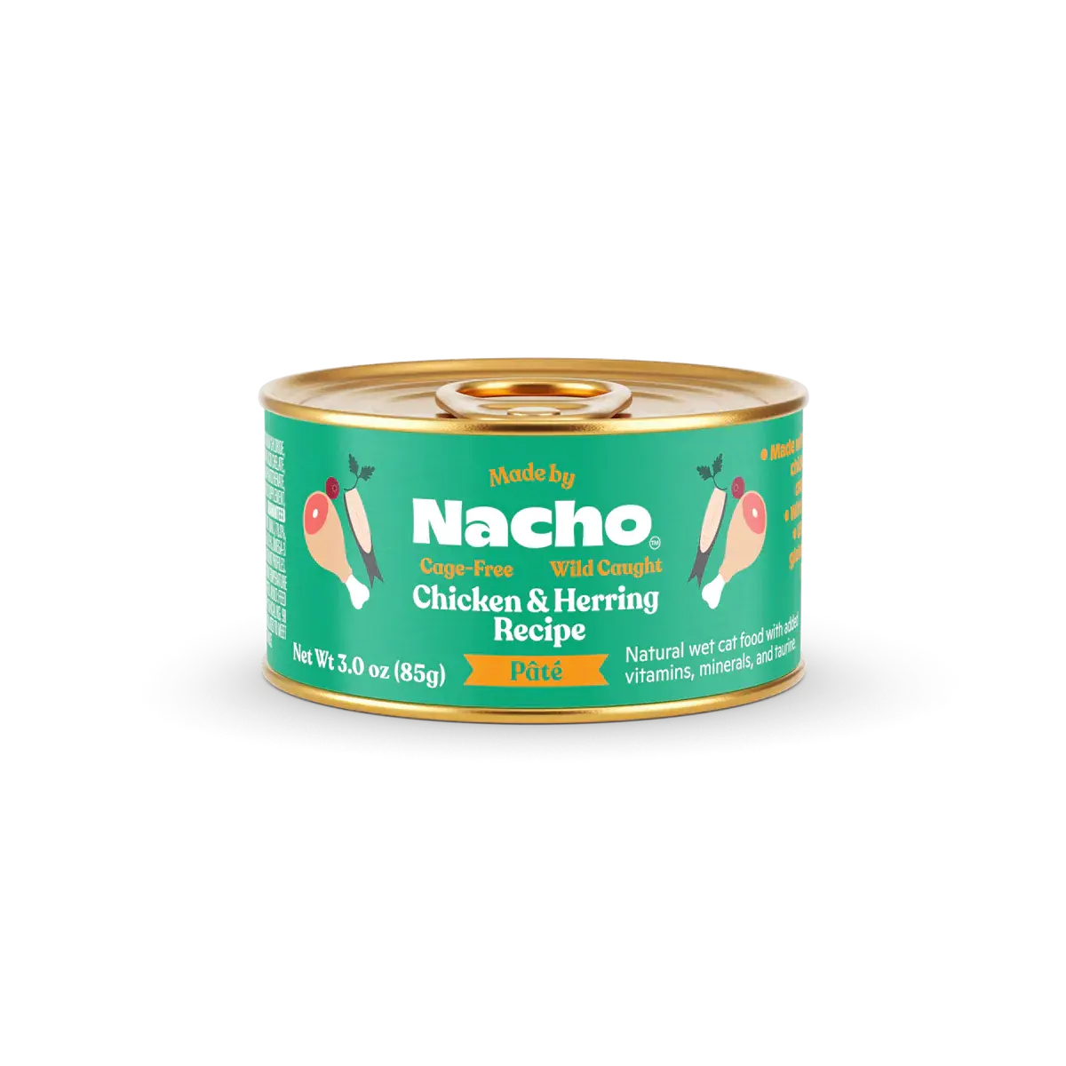 Made by Nacho's Gourmet Wild-Caught Chicken and Herring Blend Grain-Free Pate Wet Food for Cats