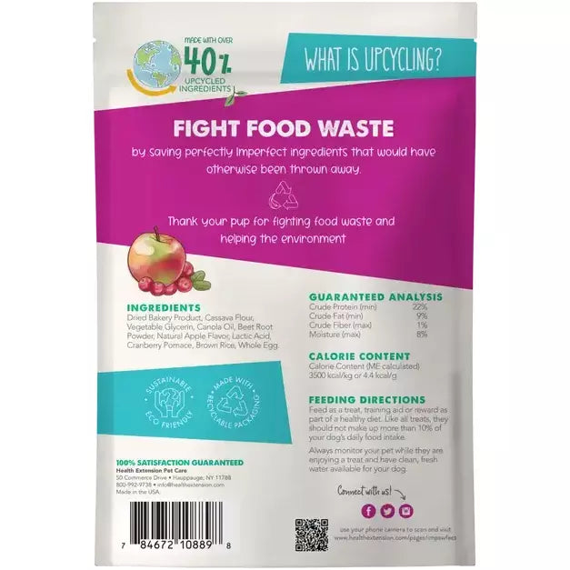 Health Extension Sustainable Impawfect Cranberry-Apple Dog Training Treats, 4 Ounce Package