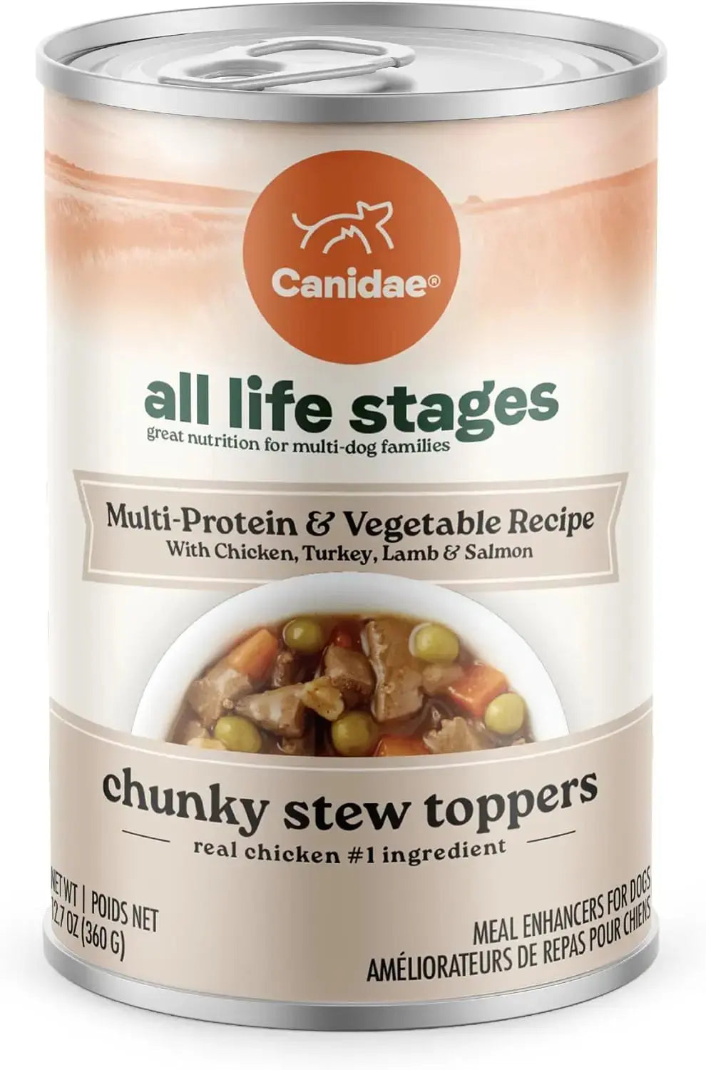 CANIDAE Premium All Life Stages Chunky Stew Toppers Wet Dog Food - Pack of 6 Cans, Each 12.7 Ounces
