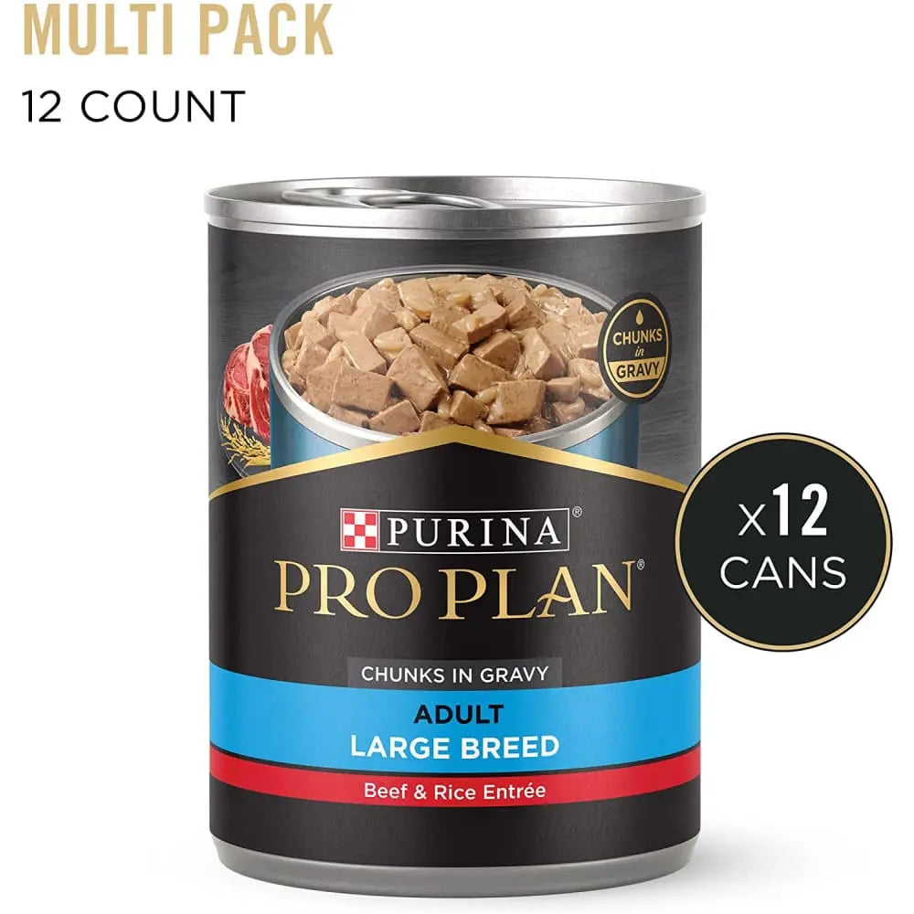 Purina Pro Plan Premium Large Breed Adult Wet Dog Food - Beef & Rice Chunks in Gravy, 12 / 13 oz Cans