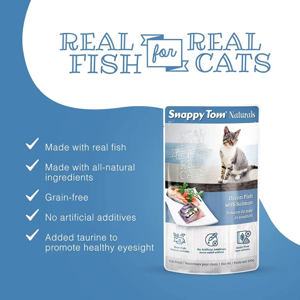 Snappy Tom Naturals Premium Ocean Fish & Salmon Wet Cat Food - 12 Pouches of 3.5oz
