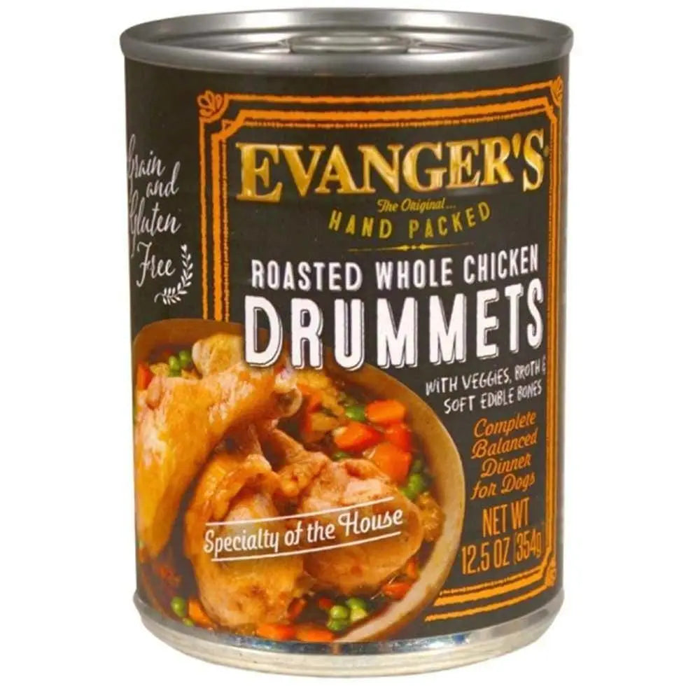 Evanger's Hand-Packed Roasted Chicken Drummet Gourmet Dinner Canned Dog Food - Pack of 12 Cans, Each 12 Ounces