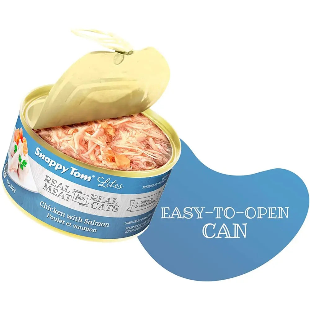 Snappy Tom Lites Canned Cat Food - 24 Cans of 3oz Chicken with Salmon for Feline Delight