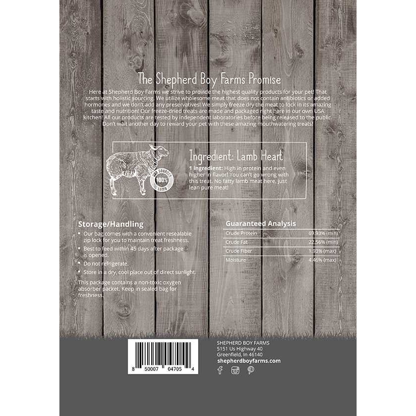 Shepherd Boy Farms Premium Freeze - Dried USA - Made Lamb Hearts for Dogs