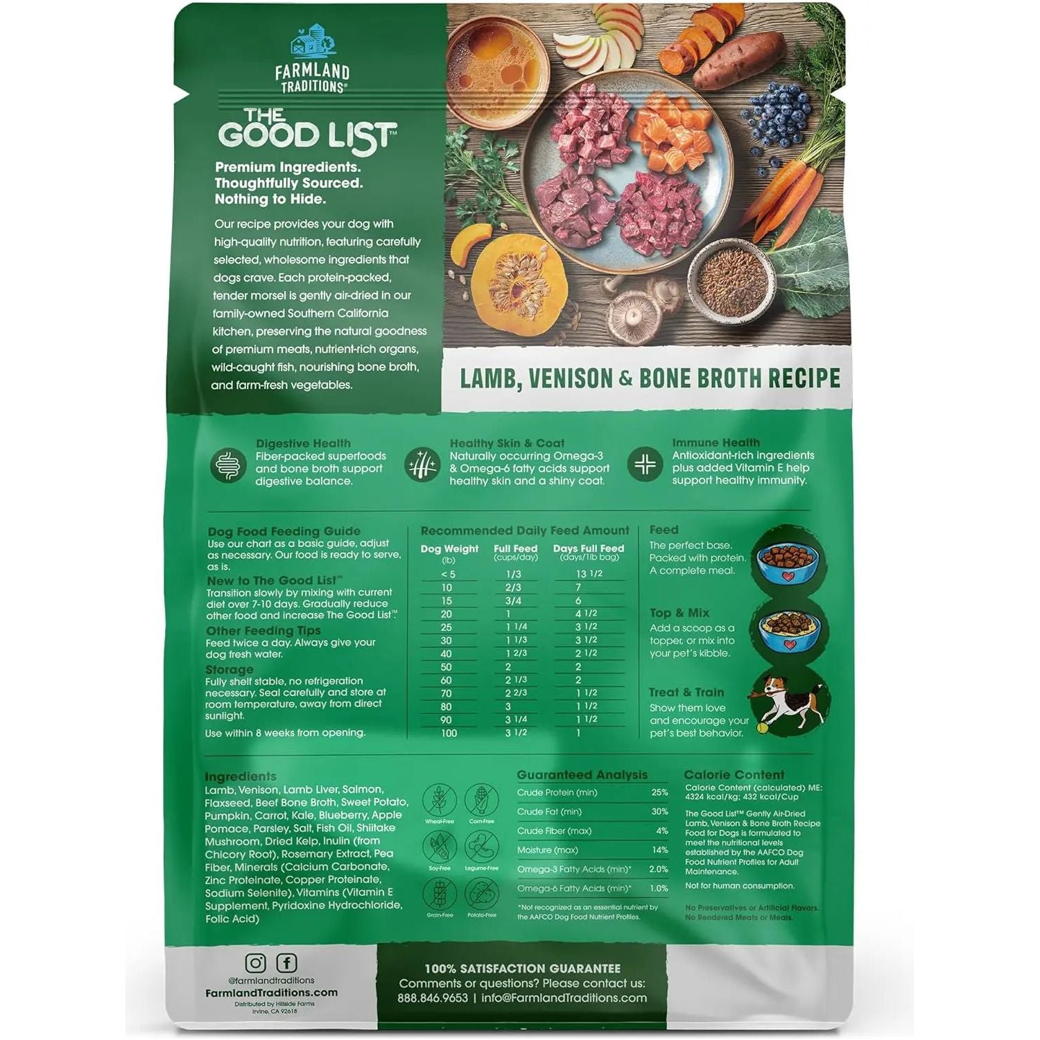 Farmland Traditions The Good List Gently Air - Dried Gourmet Dog Food with Lamb, Venison & Bone Broth for Canine Delight