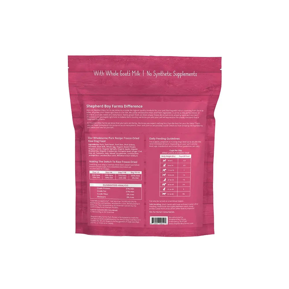 Shepherd Boy Farms 14oz Premium Freeze - Dried Pork Dog Food Recipe
