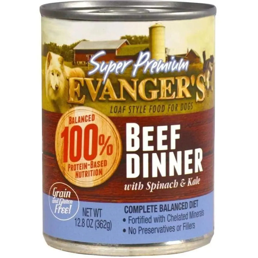 Evanger's Super Premium Canned Dog Food - Beef Dinner, Pack of 12 Cans, Each 12.8 Ounces