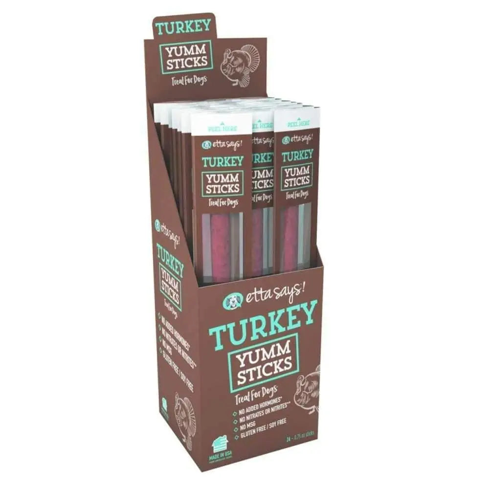 Etta Says! Premium Dog Treat Display Box - 24 Count of Turkey Yumm Sticks