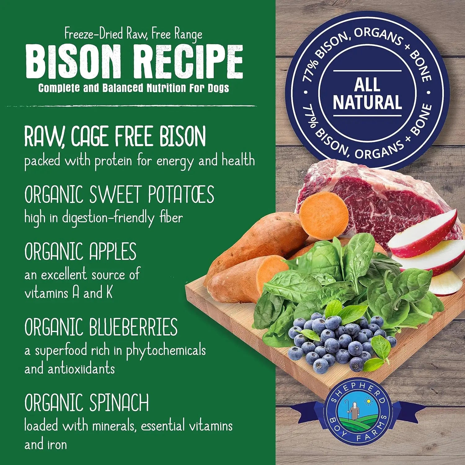 Shepherd Boy Farms 14 oz Premium Freeze - Dried Bison Dog Food Recipe