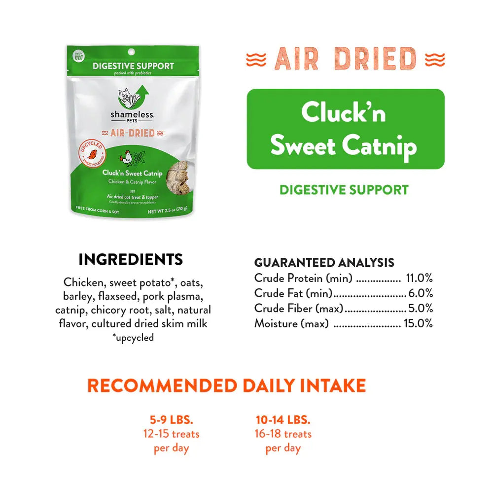 Shameless Pets Air-Dried Cat Treat & Topper - Cluck'n Sweet Catnip Flavor, 2.5 Ounce Cat Snack