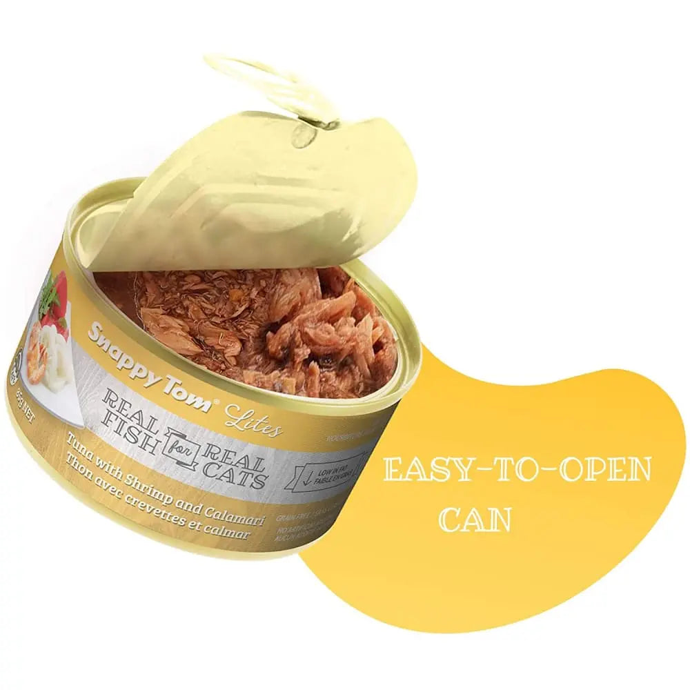 Snappy Tom Lite Canned Cat Food with Tuna, Shrimp, and Calamari - Ideal for Feline Nutrition