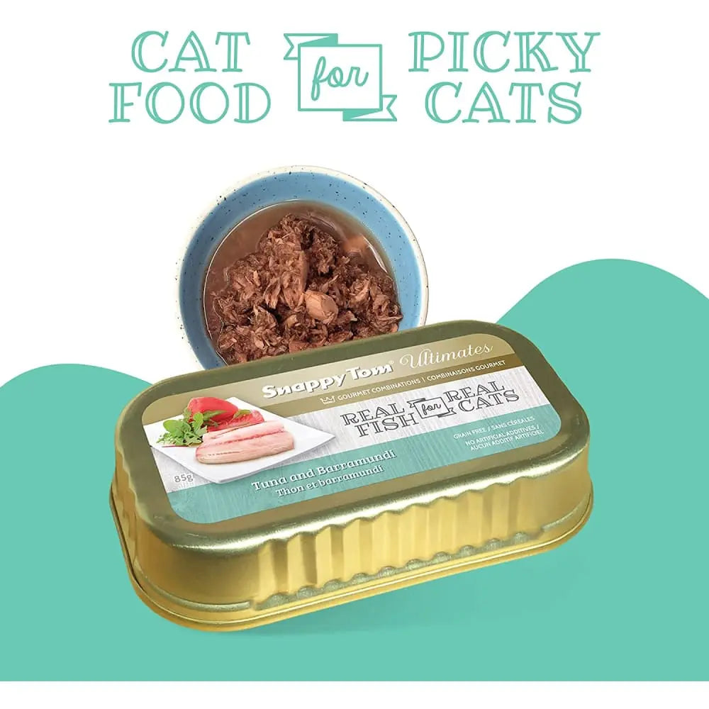 Snappy Tom Ultimates Premium Fresh Tuna and Barramundi Wet Cat Food, Pack of 12 Cans, 3 Ounces Each