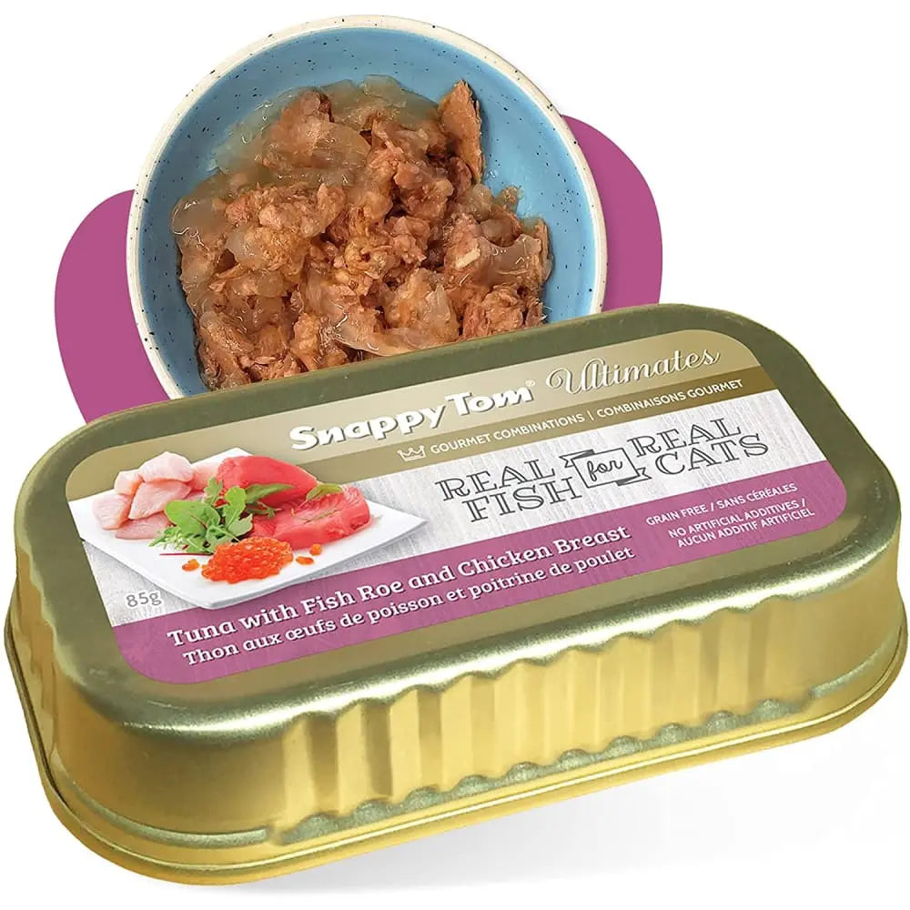 Snappy Tom Ultimates Premium Canned Cat Food - Fresh Tuna with Fish Roe and Chicken Breast, 12 Cans of 3 Ounces Each