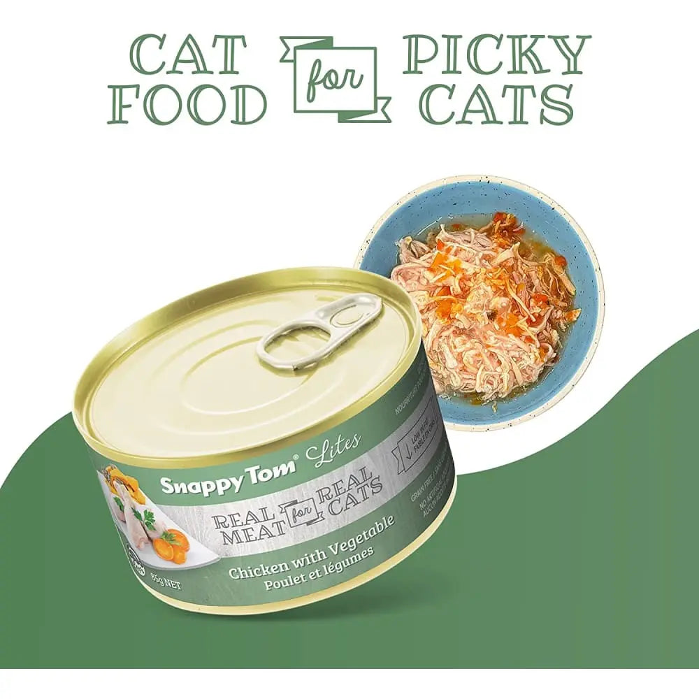 Snappy Tom Lite Canned Cat Food - 24 Cans of 3oz Chicken with Vegetables