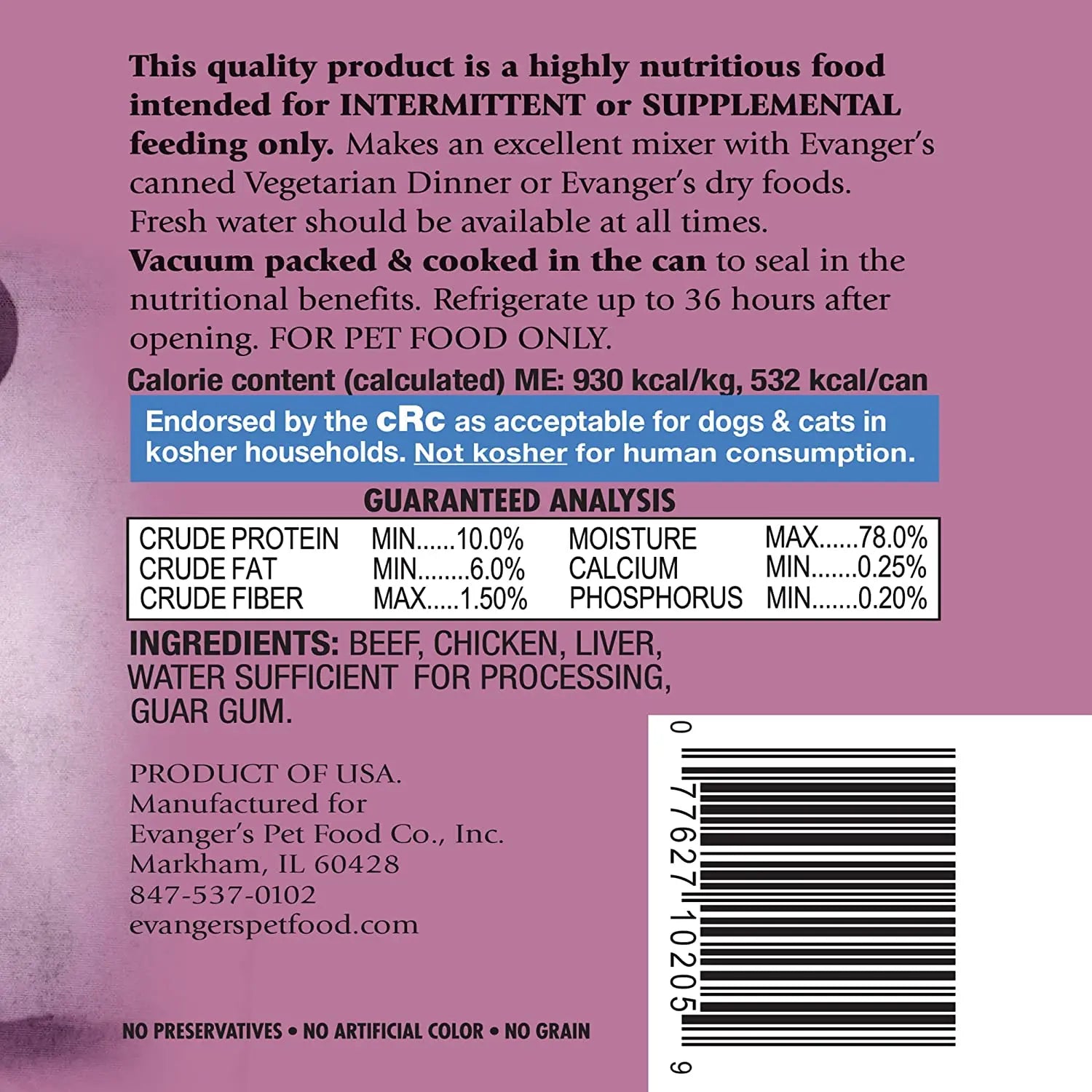 Evanger's Heritage Classic Canned Dog Food - Beef, Chicken & Liver, 12 Cans of 20.2 Ounces Each