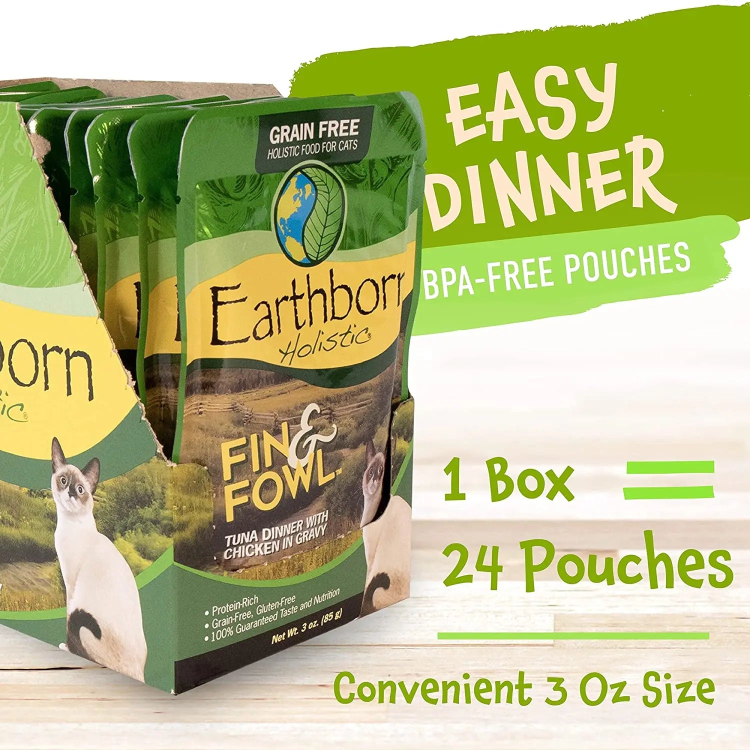 Earthborn Holistic Grain-Free Fin and Fowl Wet Canned Cat Food - Pack of 24 Pouches, Each 3 Ounces
