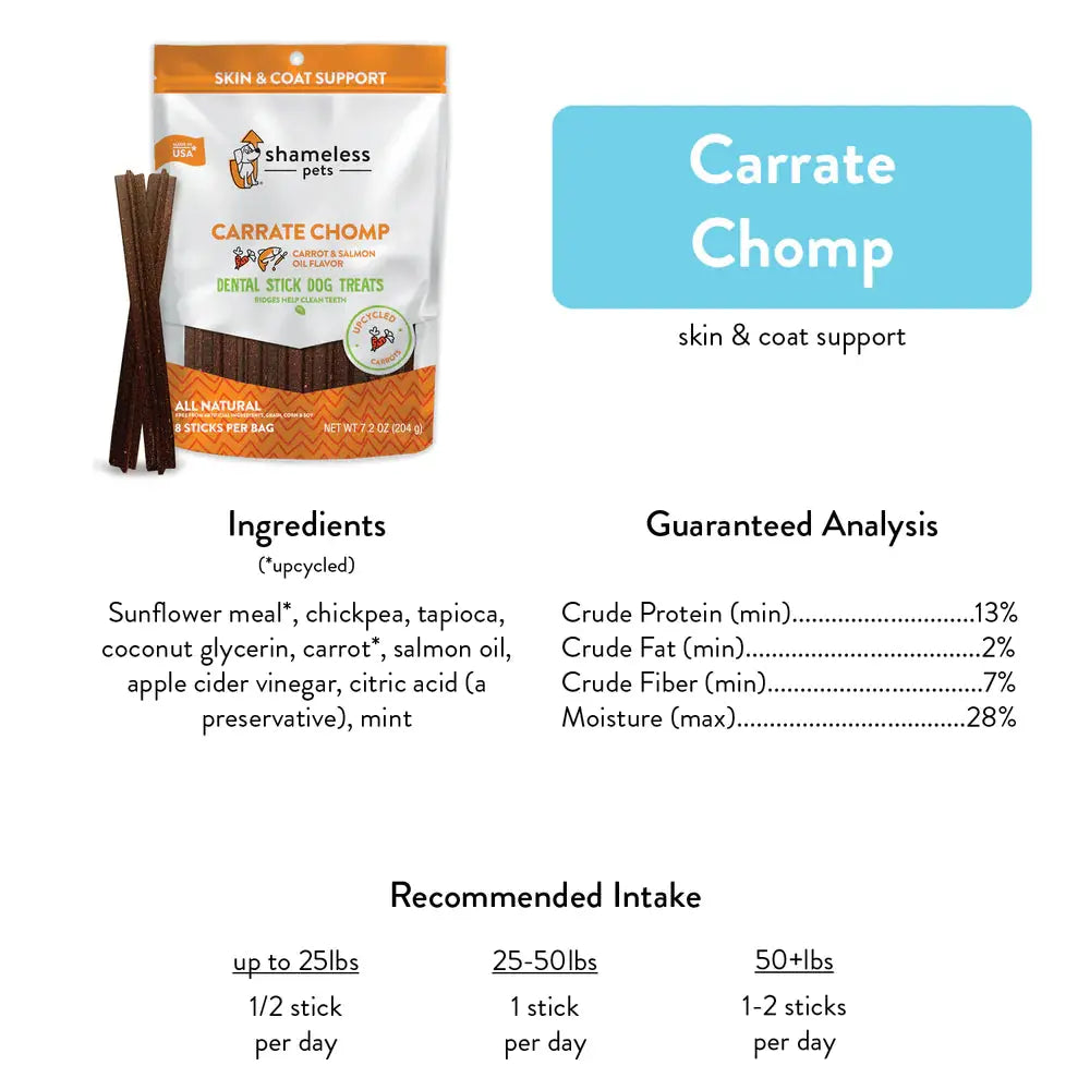 Shameless Pets Delicious Carrot Chomp Dental Dog Treat Sticks