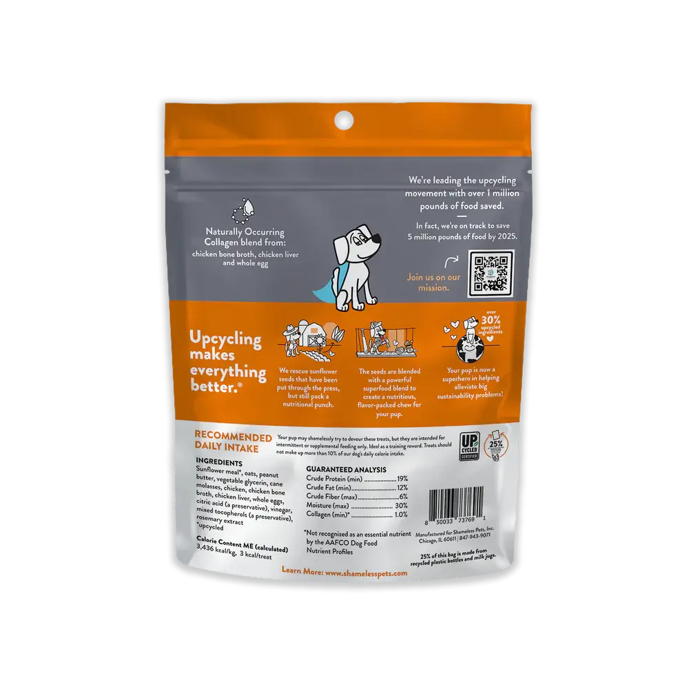 Shameless Pets Bone Broth Chewy Dog Treats with Peanut Butter Delight