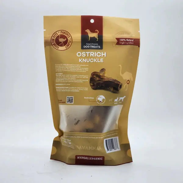 Savannah All-Natural, Long-Lasting Ostrich Knuckle Dog Gnaw Treat - Splinter-Free