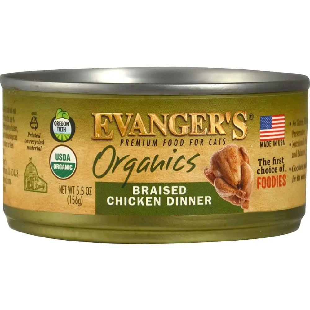 Evanger's Organic Braised Chicken Canned Cat Food - 24 Packs of 5.5oz