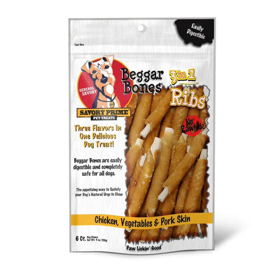 Savory Prime 3-in-1 Ribs Dog Treat - The Best Beggar Bone Snack for Dogs