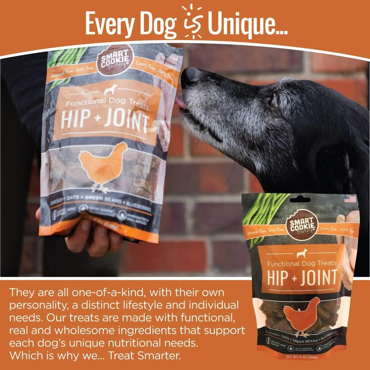 Premium Smart Cookie Hip and Joint Support Dog Treats - 8oz Chicken Biscuits with Glucosamine Specially Designed for Senior Dogs