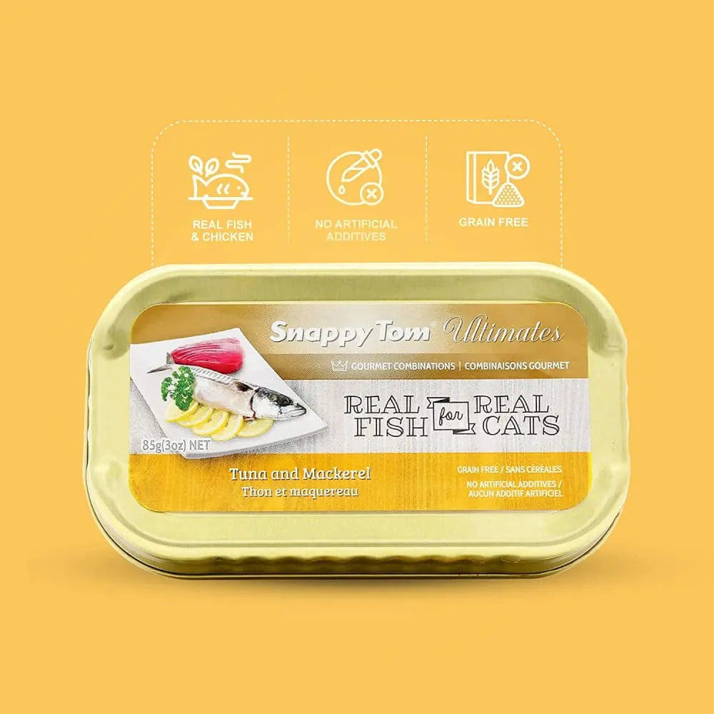 Snappy Tom Ultimates: 12-Pack 3oz Canned Fresh Tuna & Mackerel Cat Food