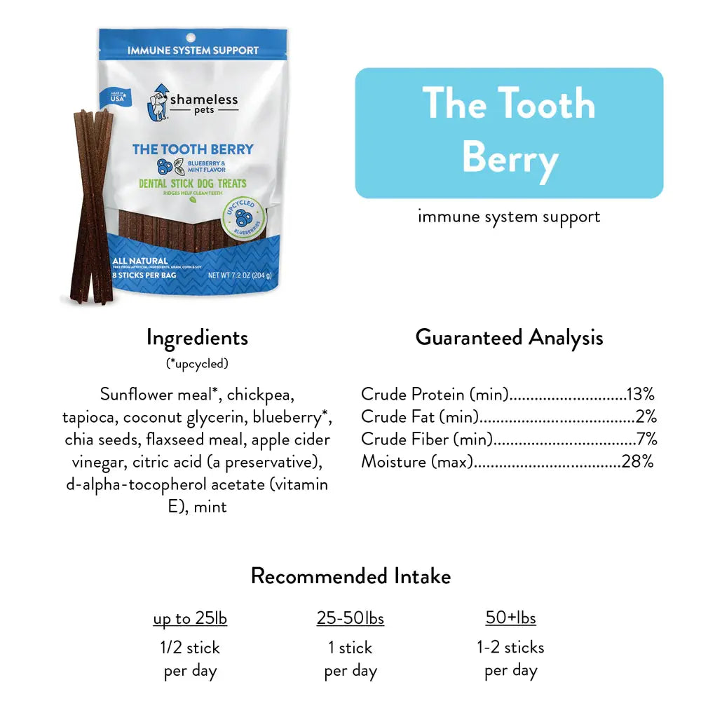 Shameless Pets All - Natural Berry - Flavored Dental Sticks Dog Treats