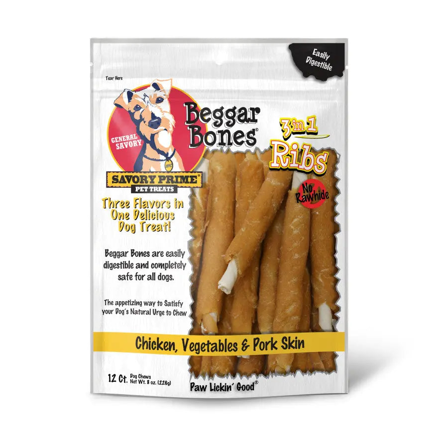 Savory Prime 3-in-1 Ribs Dog Treat - The Best Beggar Bone Snack for Dogs